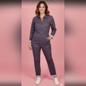NO.6 Store Purple And Pink Denim Floral  Jumpsuit